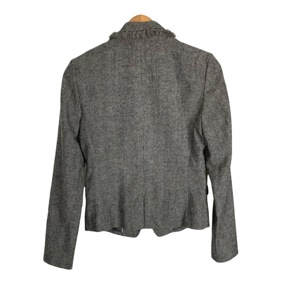 Banana Republic Wool Tweed Herringbone Ruffle Trim Blazer Preppy Quiet Luxury - Picture 5 of 11